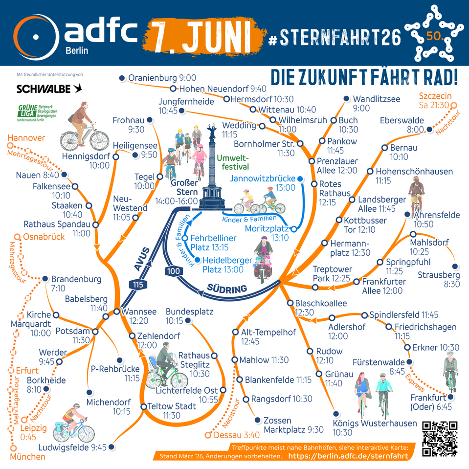 Routen zur Sternfahrt am 7. Juni 2026 Routen zur Sternfahrt am 7. Juni 2026