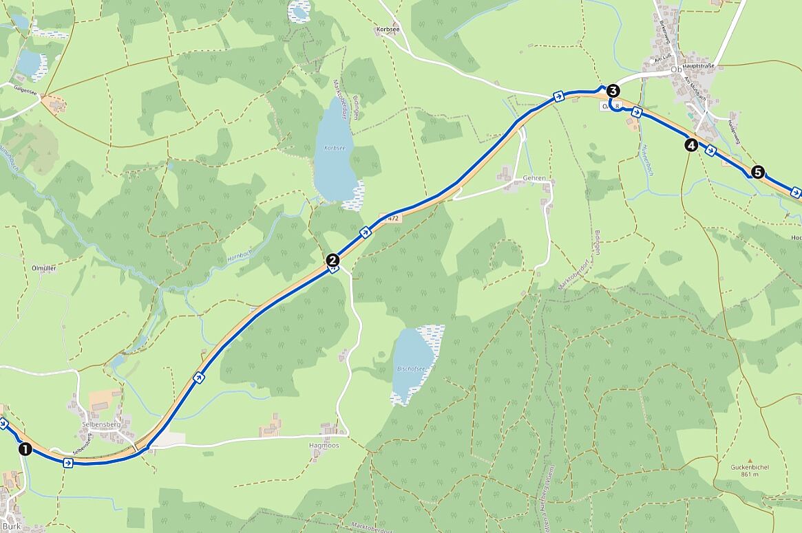 Radroute an neuer B472 Landkarte mit Radroute